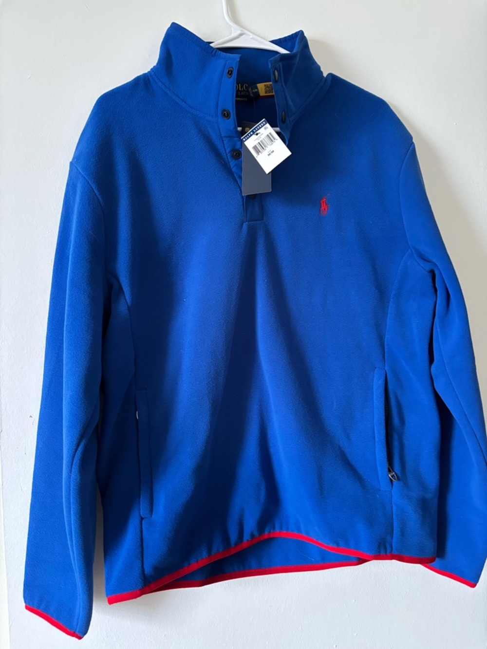 Polo by Ralph Lauren Men’s Royal Blue Zip-Up Fleece with Red Trim